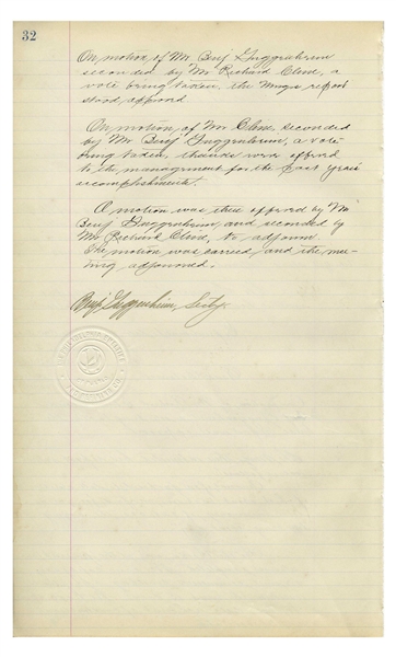 Titanic Victim, Benjamin Guggenheim Signed Page From the Family's Mining Ledger -- Important Milestone in the Company's History, ''...we will commence smelting of rations within the next 15 days...''